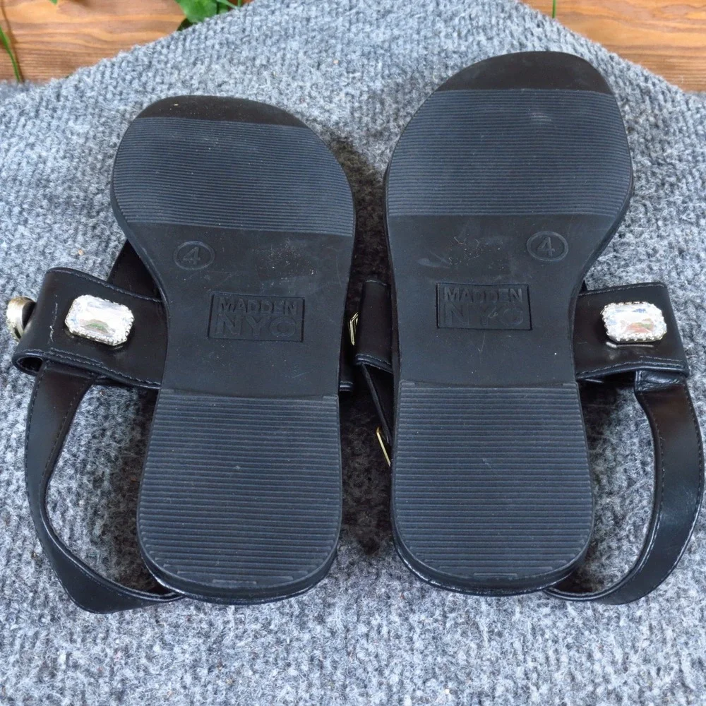 Madden NYC GGMN22AM002 Girls T-Strap Sandal Size 4 Dressy Black Rhinestone Studs